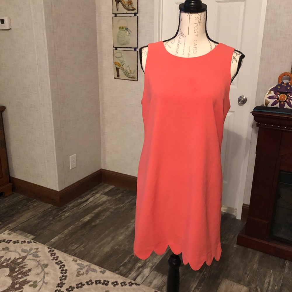 Monteau coral exposed zipper scalloped dress L
